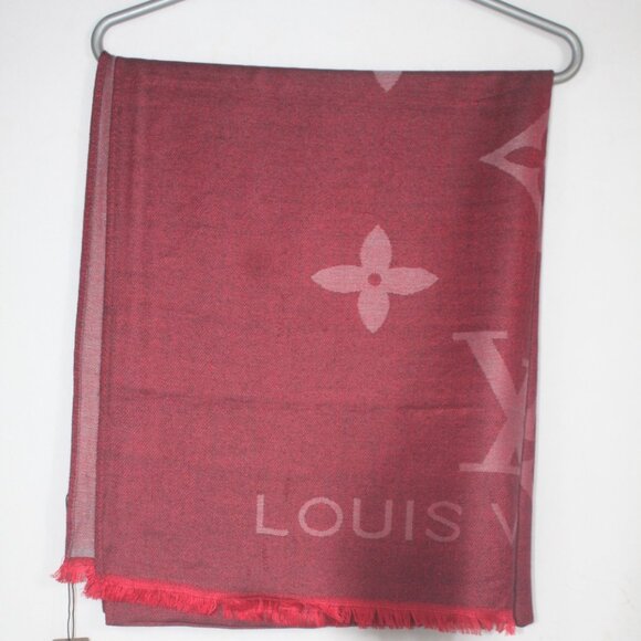 Authentic Louis Vuitton Wrap Scarf 60% Wool 40% Acrylic Stole Shawl Maroon Used. - Picture 1 of 10